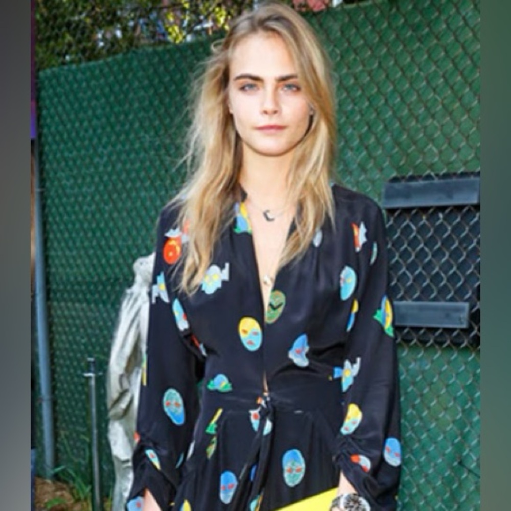 Stella McCartney Black Jumpsuit with Colorful Face Motifs aliens faces